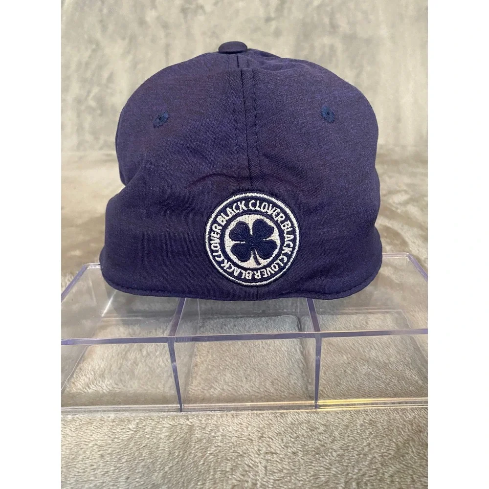 Black Clover Hat Mens S/M Navy Blue Memory Fit Live Lucky Clover Baseball Cap